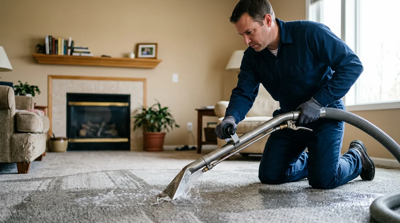 Water damage restoration technician working near Hildebran, NC
